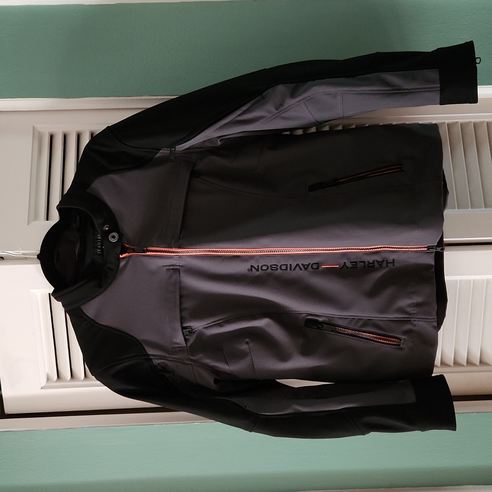 Women's Harley Davidson Jacket. Black/grey/orange. Many pockets.